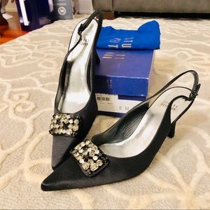 Stuart Weitzman Sparkling black satin heels
